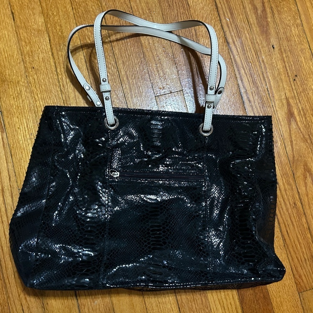 Wilsons Leather Black Snake Print Tote‎ Handbag Shoulder Bag